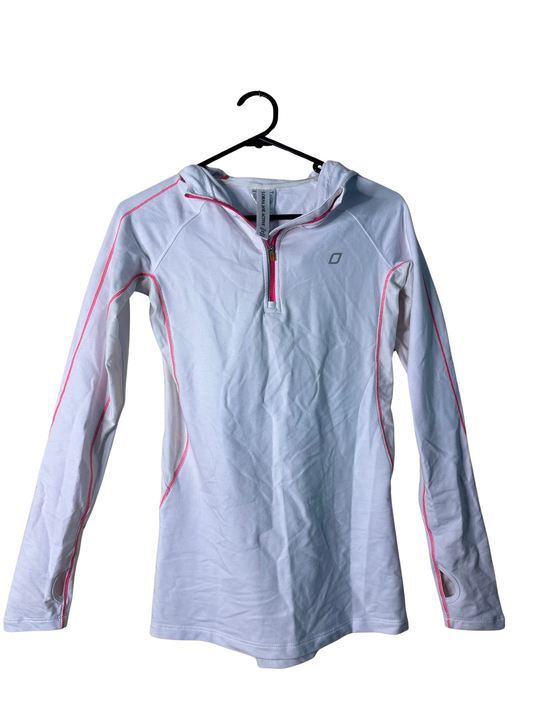 White Long Sleeve Pink Contrast Stitch Quarter Zip Top