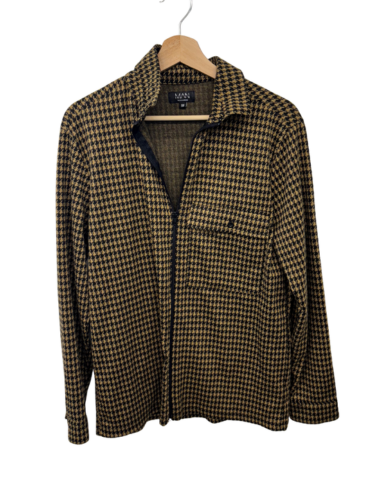 Brown & Black Houndstooth Long Sleeve Zip Up Jacket