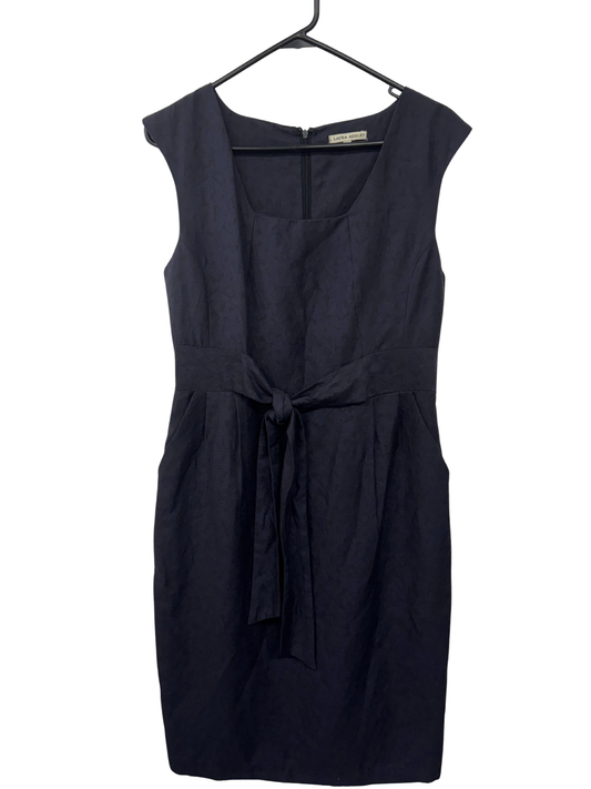 Black & Navy Sleeveless Midi Dress with Belt