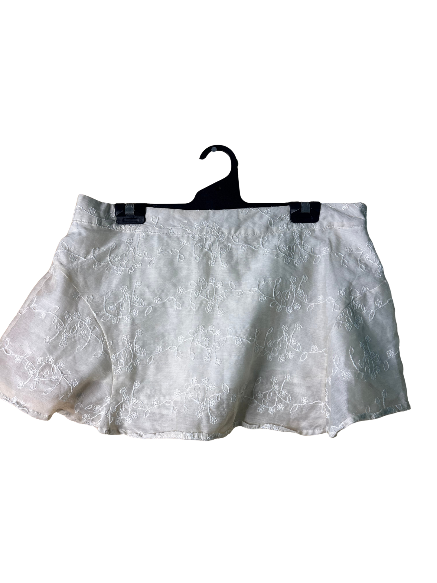 Cream Low-Rise Mini Skirt with White Embroidery