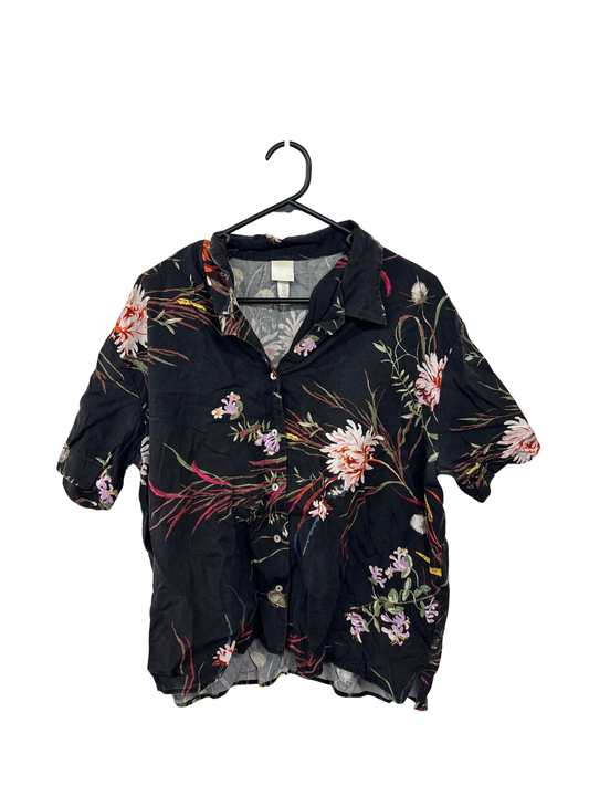 Black & Multicolour Floral Print Short Sleeve Oversized Boxy Shirt