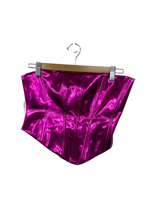 Hot Pink Metallic Stiff Strapless Corset Crop Top