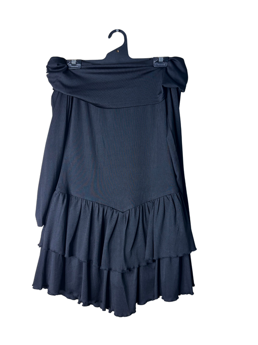Black Off-Shoulder Long Sleeve Ruffle Short Dress