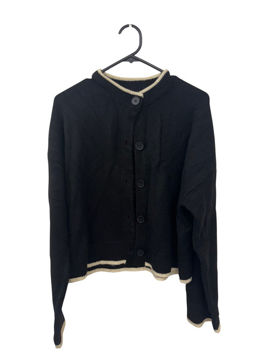 Black Button Up Cardigan with White Trim