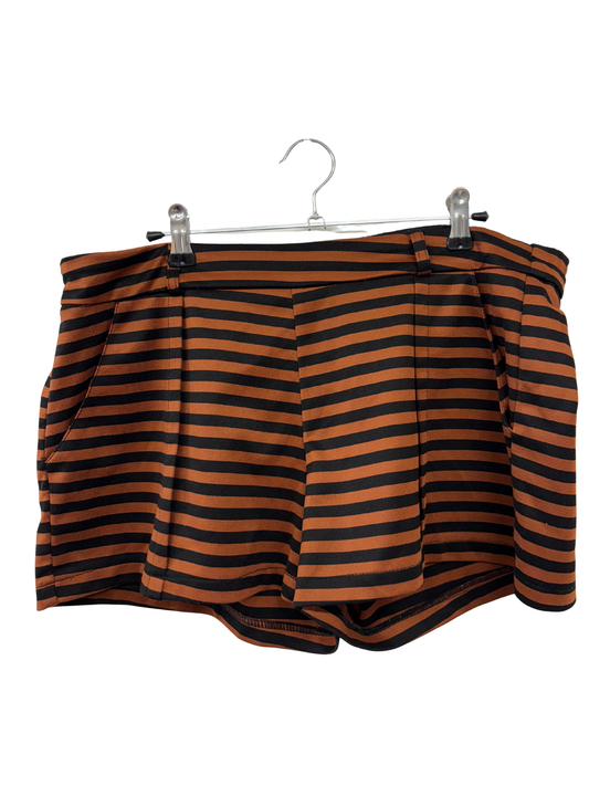Orange & Black Striped Mid Rise Shorts