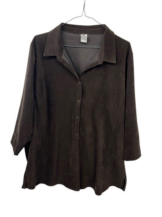 Vintage Dark Brown Faux Suede Half Sleeve Button Up Shirt