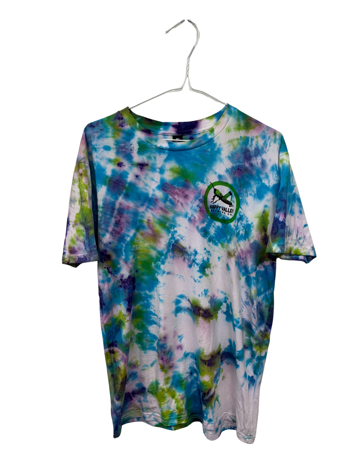 White, Blue, Green Tie Dye Short Sleeve Shirt with Front & Back Graphic