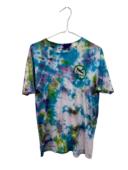 White, Blue, Green Tie Dye Short Sleeve Shirt with Front & Back Graphic