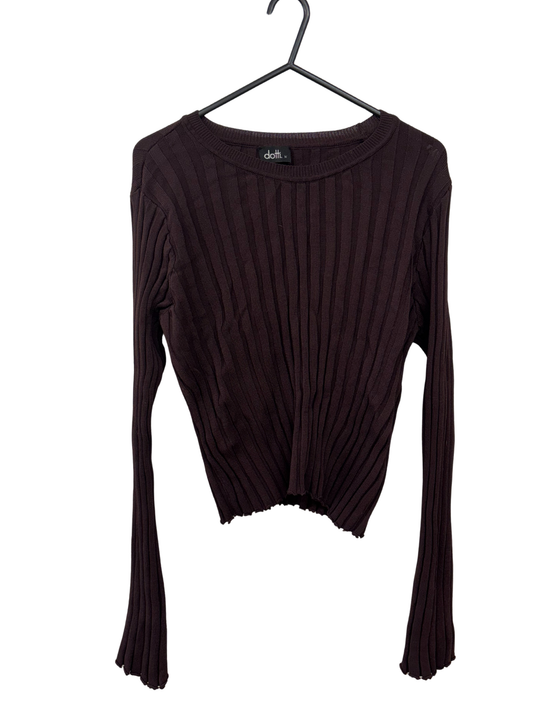 Brown Ribbed Long Sleeve Top