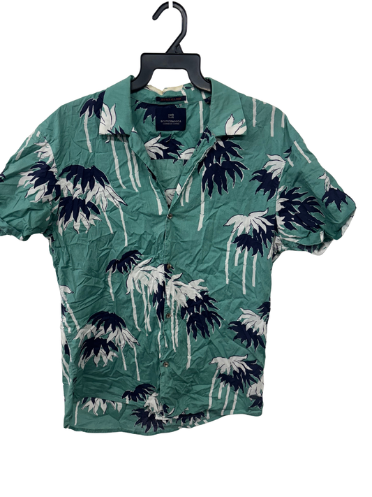 Green, Blue, White Print Short Sleeve Shirt