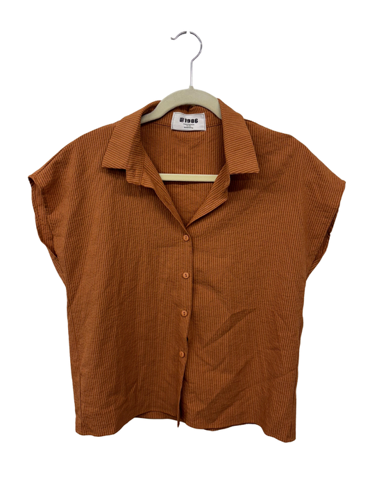 Orange Stripe Short Sleeve Button Up Shirt