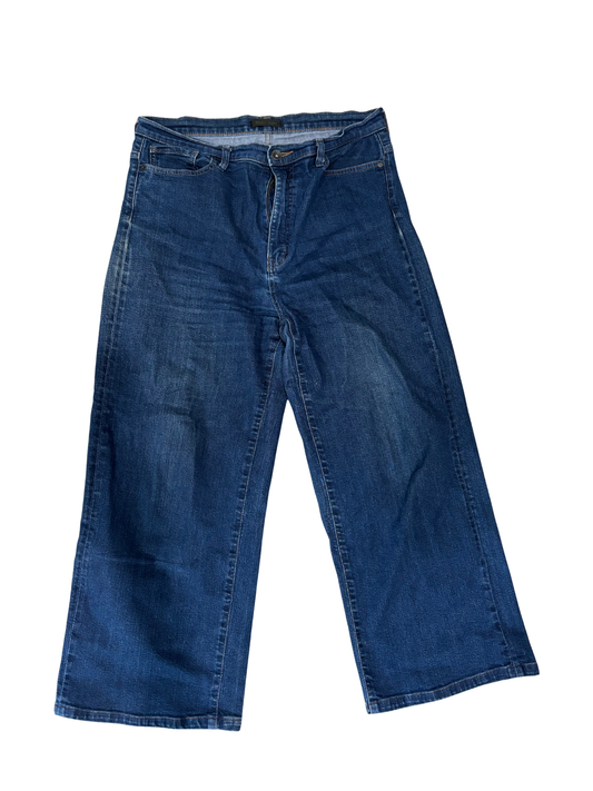 Dark Blue Highwaisted 3/4 Wide Leg Culotte Denim Jeans/Pants