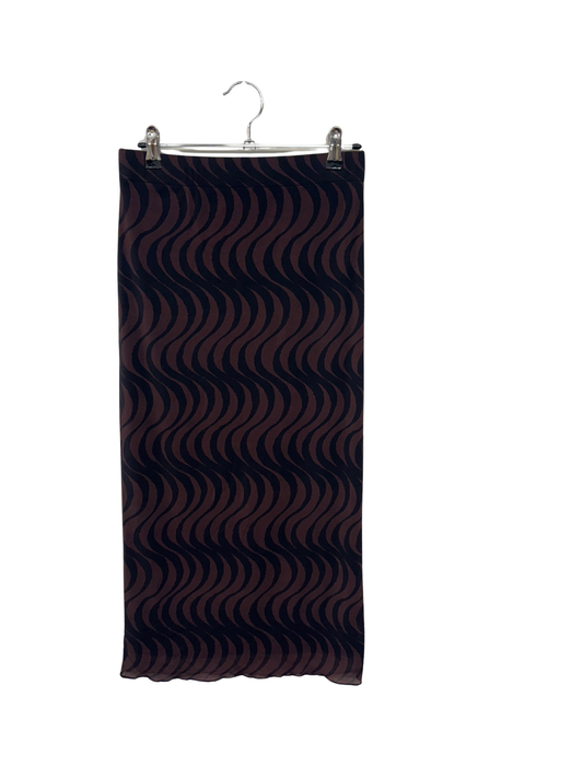 Brown & Black Wavy Mesh Midi Skirt