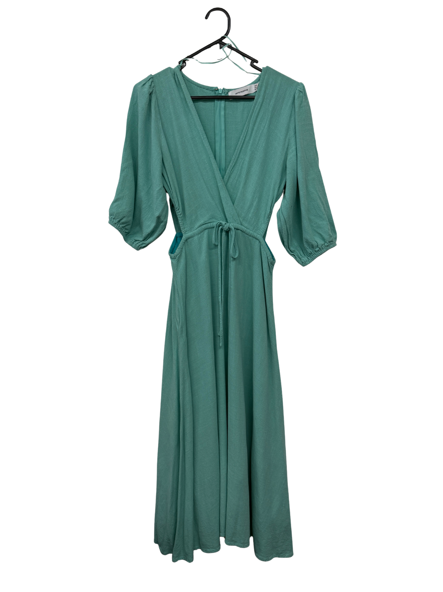 Turquoise Puff Sleeve Maxi Dress with Waist Cut-Outs