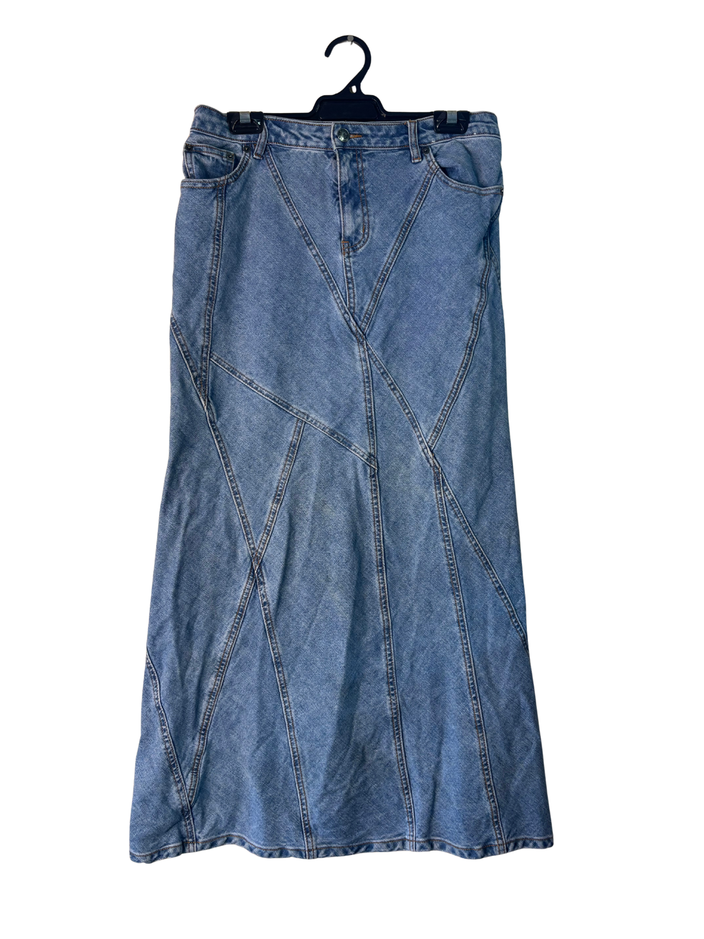 Light Blue Denim Panel Midi/Maxi Skirt