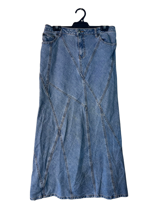 Light Blue Denim Panel Midi/Maxi Skirt
