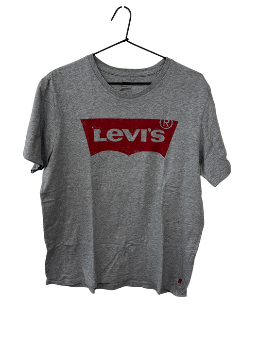 Grey Short Sleeve T Shirt with Red Logo
