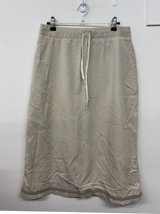 Beige High Waisted Midi Skirt