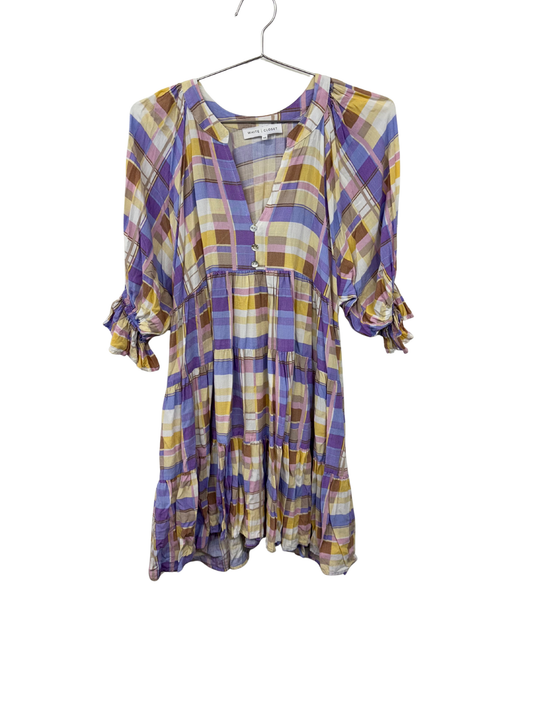 Yellow, Pink, Purple Check Half Sleeve Dress