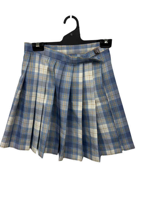 Blue, White, Yellow Check Pleated Adjustable Skirt