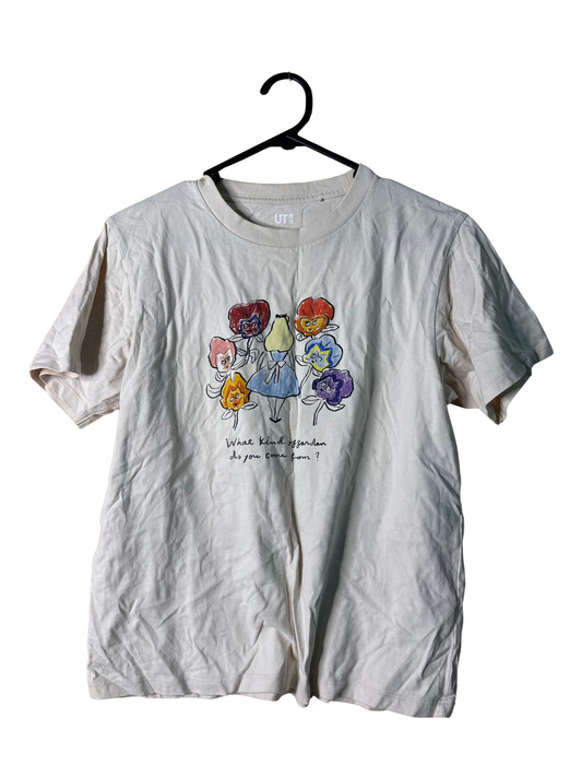 Cream Short Sleeve T Shirt with 'Alice in Wonderland' Logo