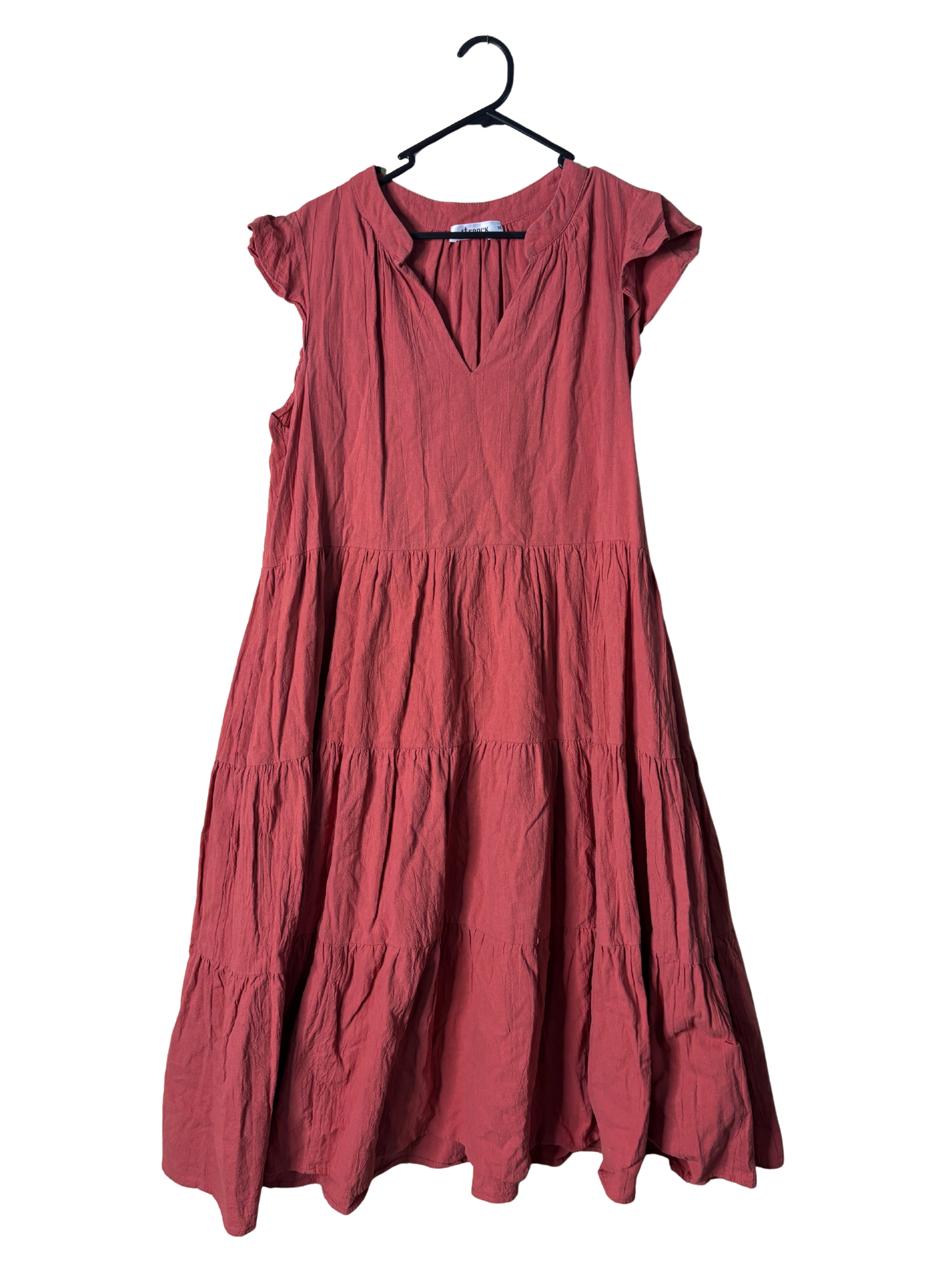 Light Red Ruffle Sleeve Tiered Midi Dress