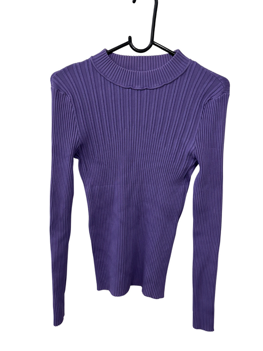 Light Purple Rib Knit Long Sleeve Fitted Top