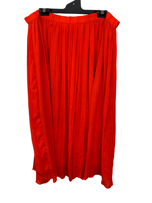 Orange Pleated Midi Skirt