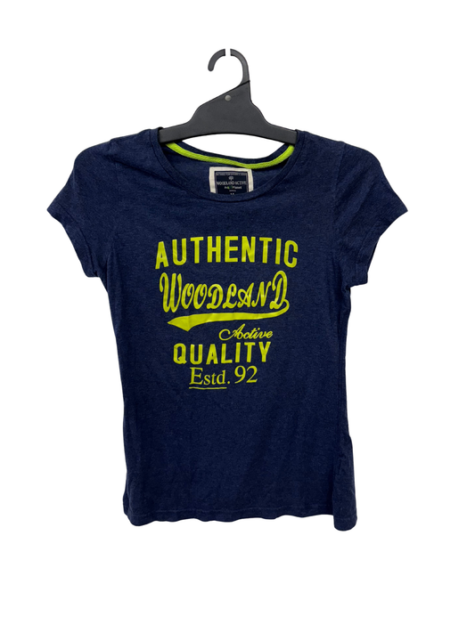 Dark Blue Fitted Short Sleeve Tshirt with Green Text