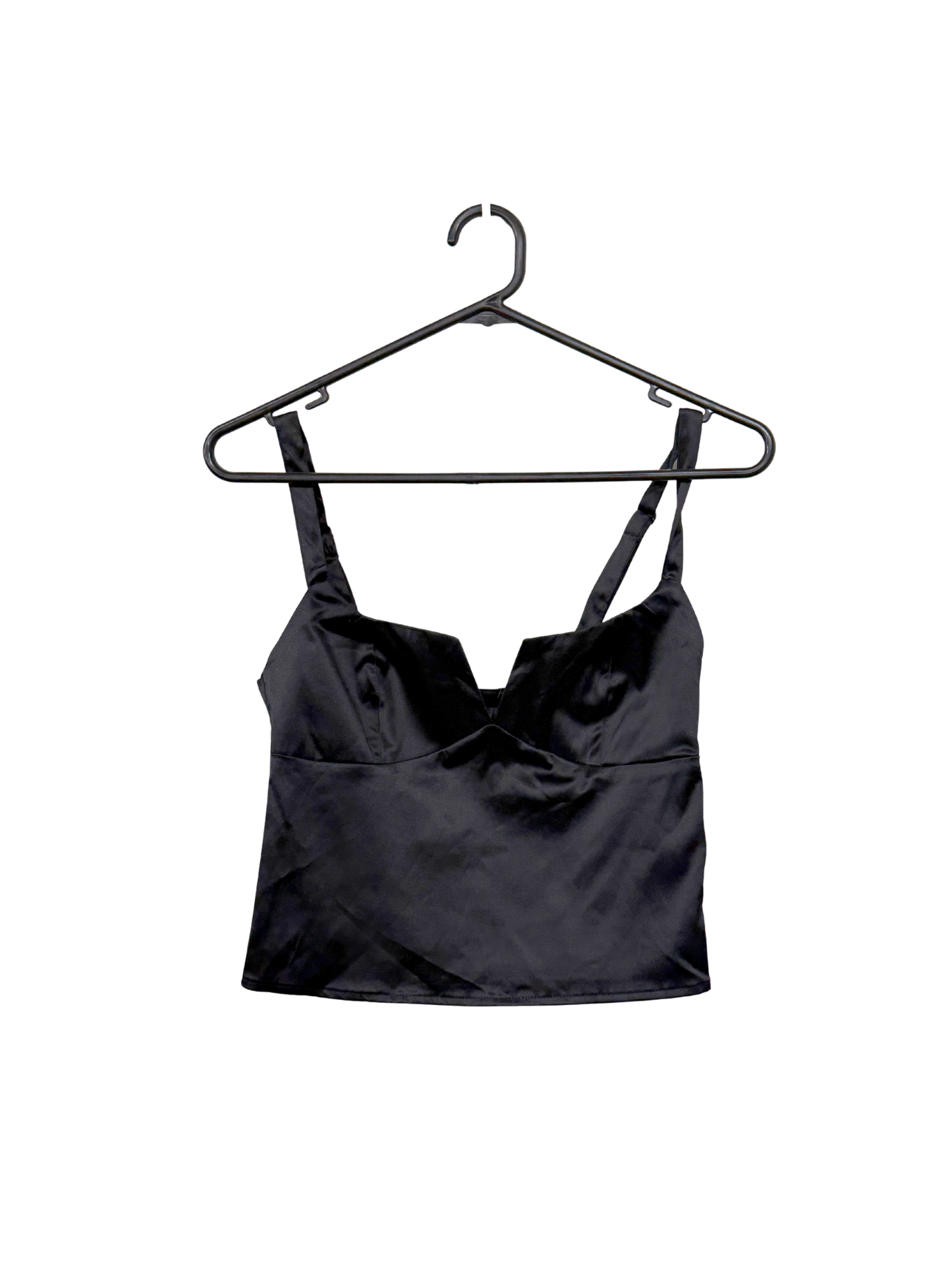 Black Sleeveless Faux Silk Bustier Top