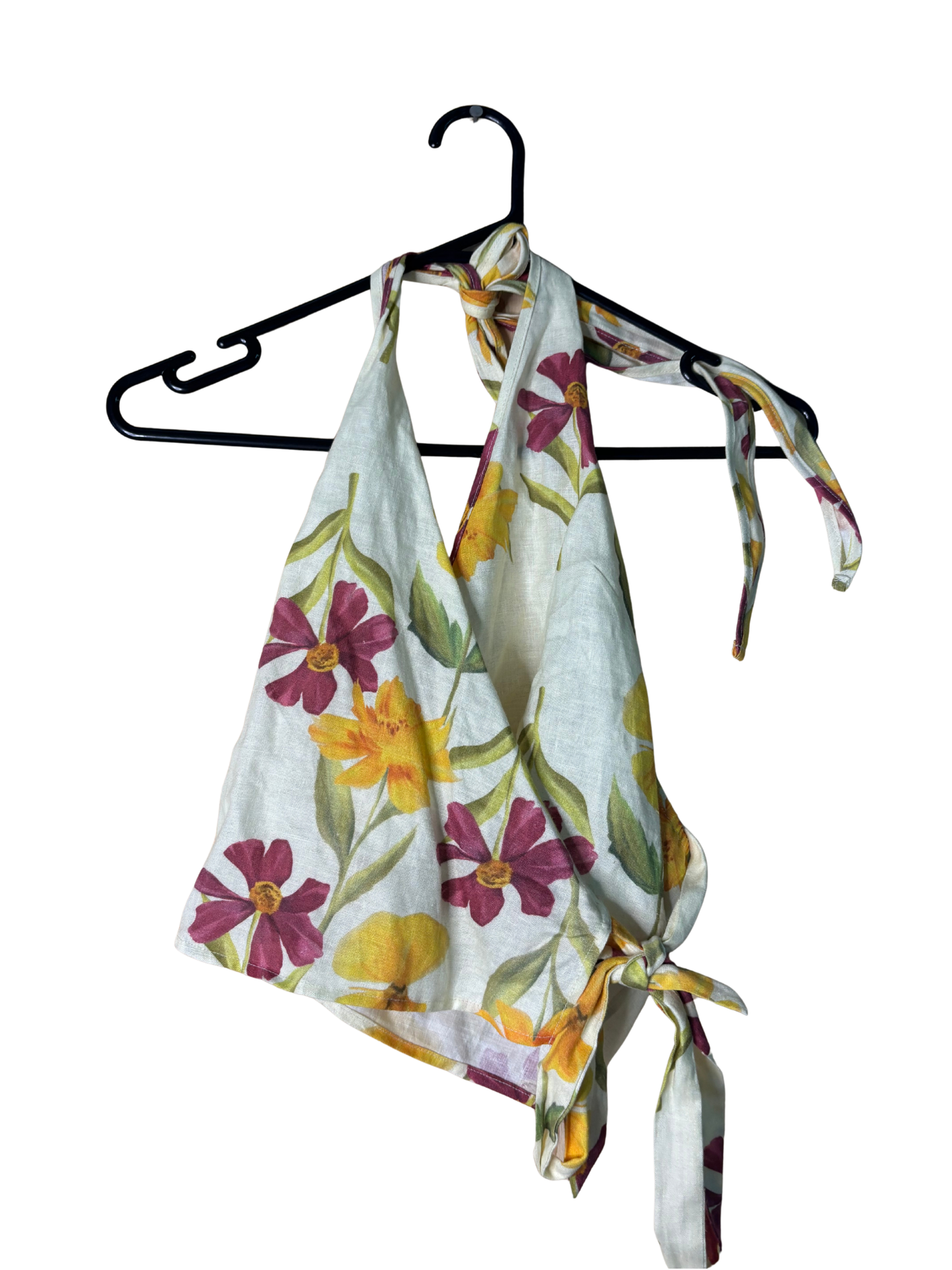 Cream, Yellow, Purple Wrap Halter Crop Top