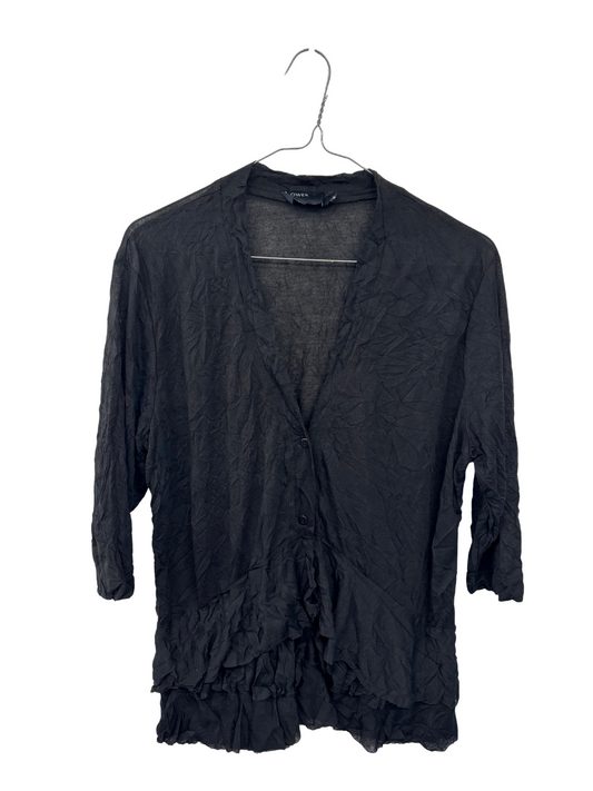 Black 1/2 Sleeve Button Top with Layered Hem