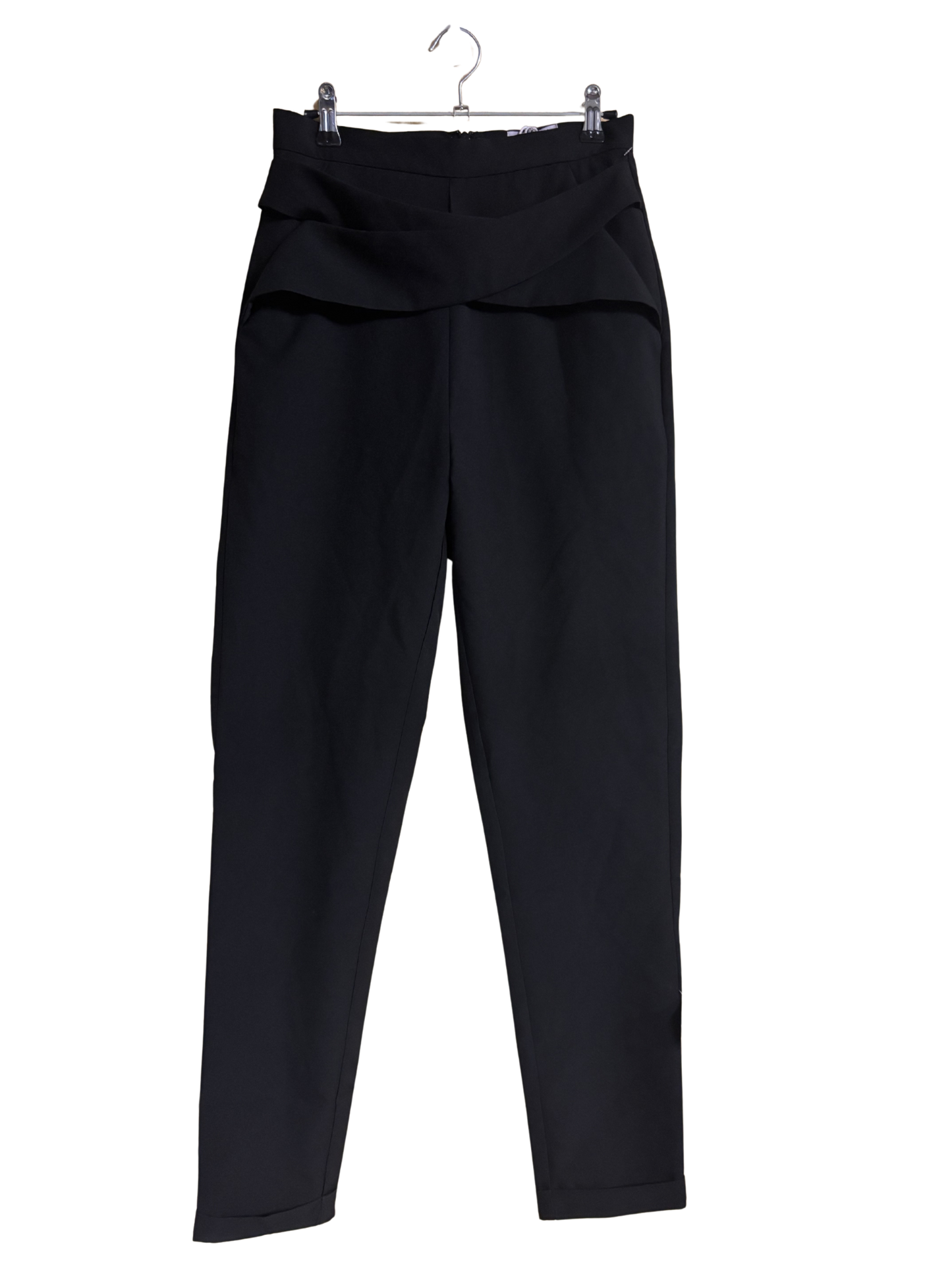 Black Tapered Cross Waist Tailored Pants