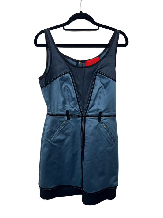 Blue Sleeveless Mini Dress with Pockets & Panels
