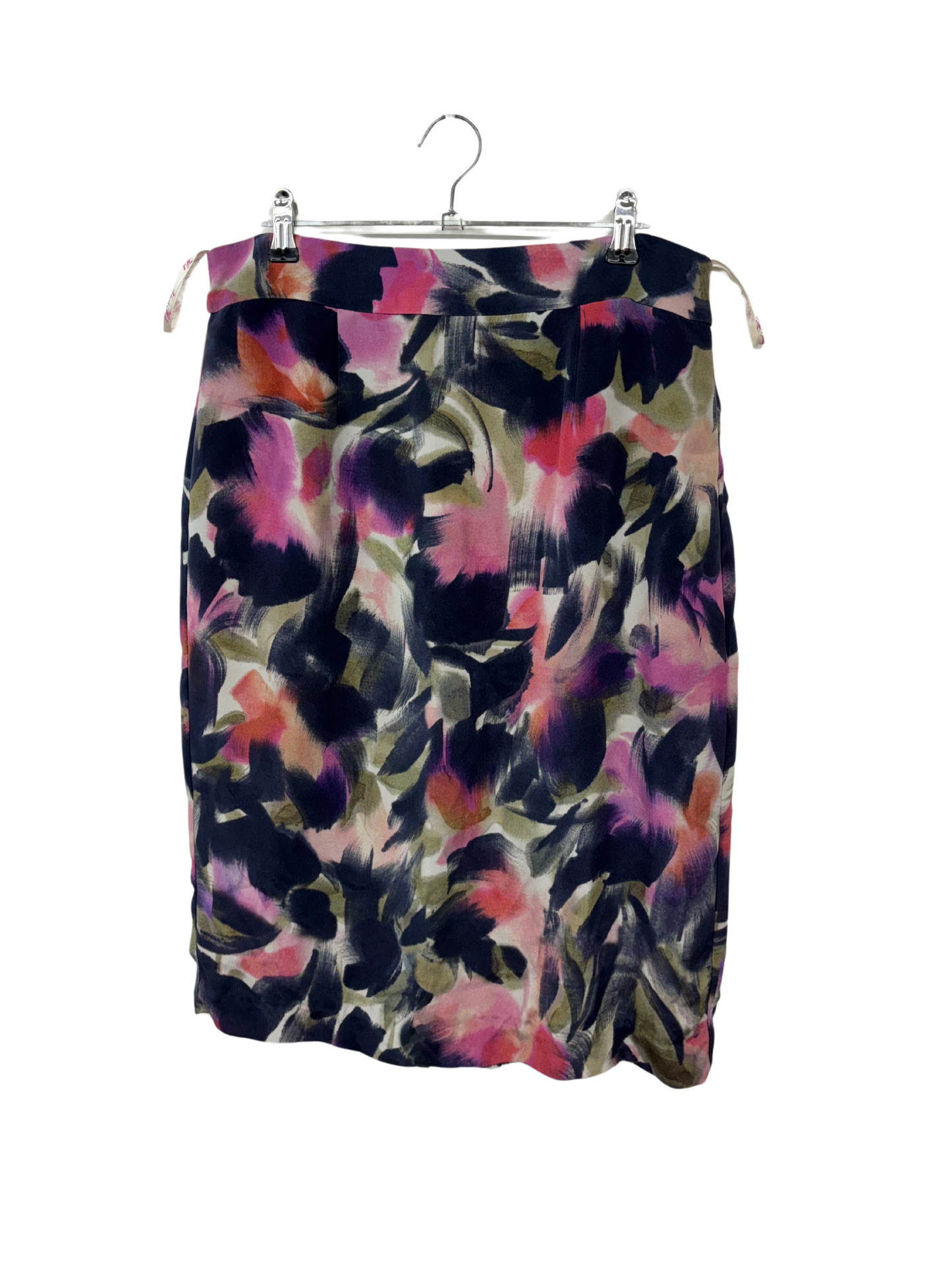 Dark Blue, Cream, Pink Paintstroke Knee Length Pencil Skirt