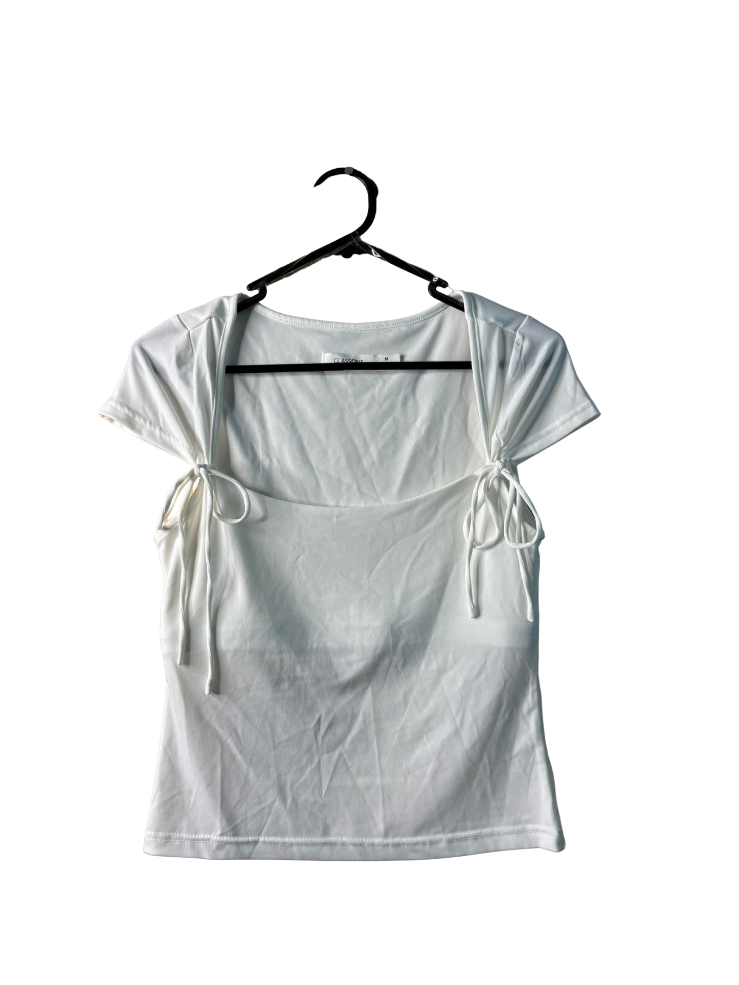 White Square Neck Cap Sleeve Top with Bows