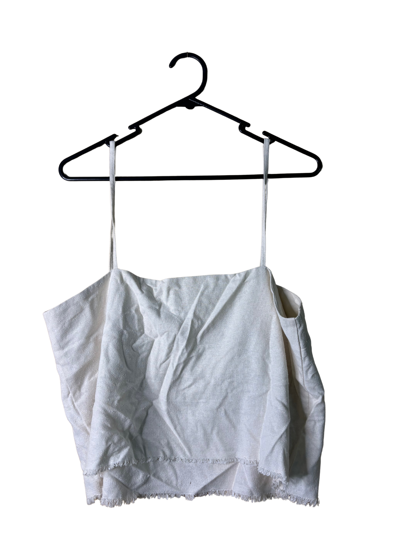 Cream Strappy Raw Hem Crop Top