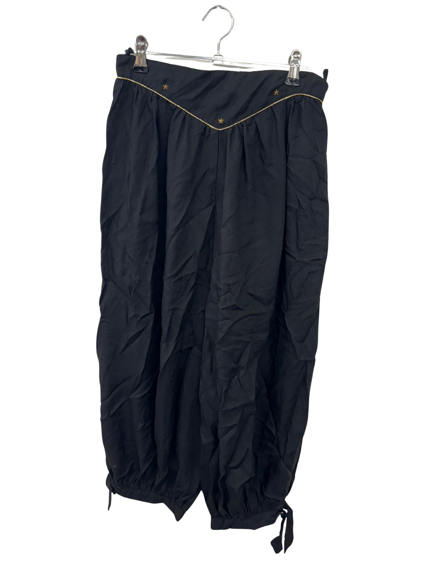 Vintage Black Knee Length Puffy Pants with Gold Piping