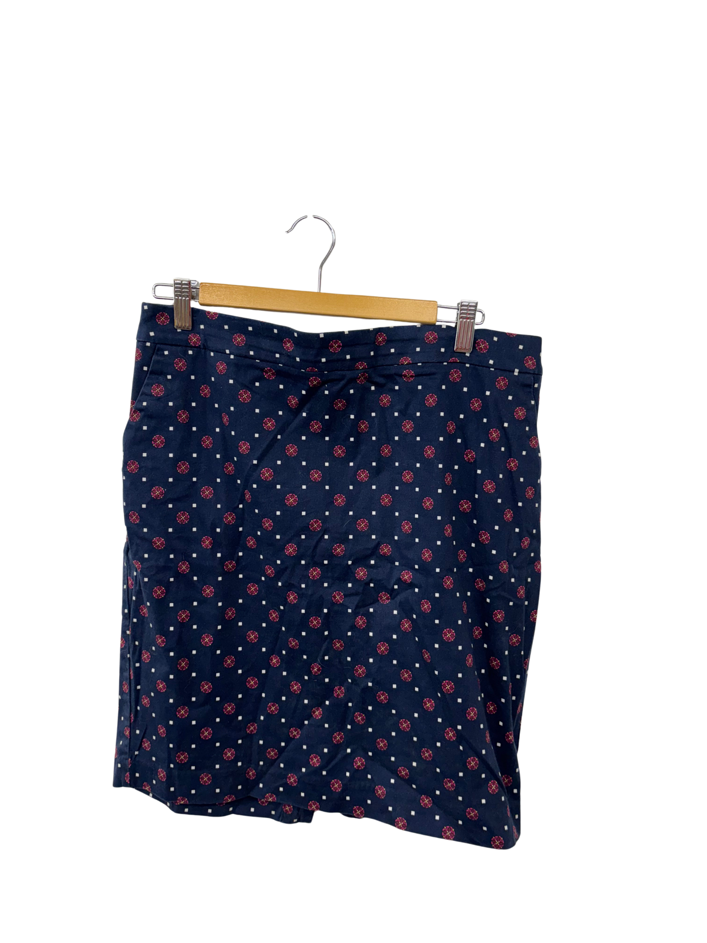 Dark Blue, Red, White Pattern Fitted Knee Length Skirt