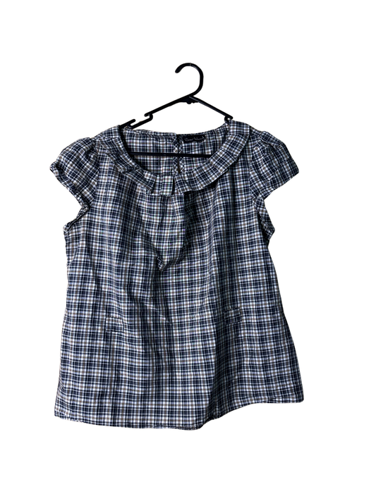 Blue & Cream Check Cap Sleeve Top