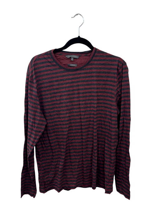 Maroon & Grey Striped Long Sleeve Top