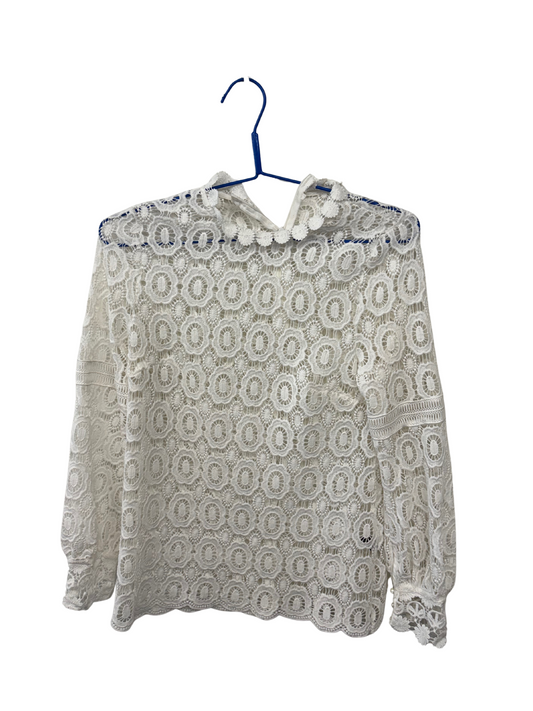 White Cutout Lace Long Sleeve Top