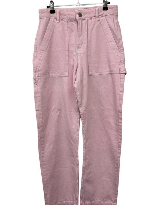 Pink High Waisted Straight Leg Cargo Jeans