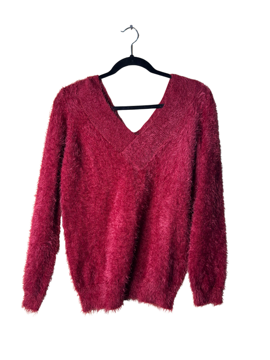 Maroon/Red Fuzzy V Neck Jumper