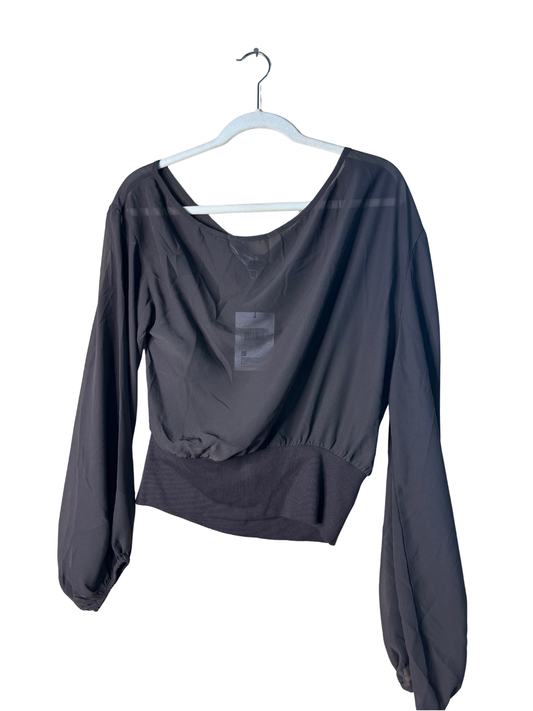 NWT Brown Sheer Asymmetrical Off Shoulder Sweater Top