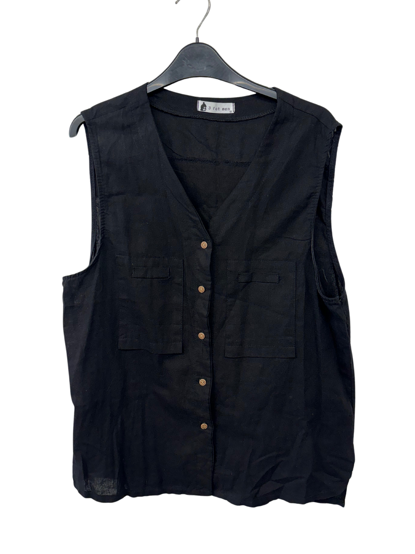 Black Sleeveless Button Up Top with Pockets