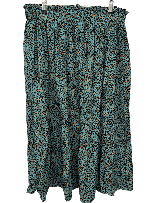 Green & Orange Leopard Print Pleated Midi Skirt