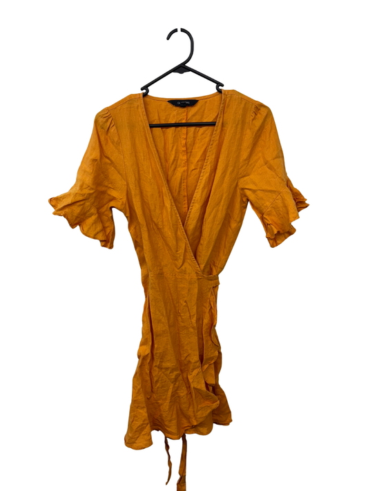 Orange Short Sleeve Wrap Dress