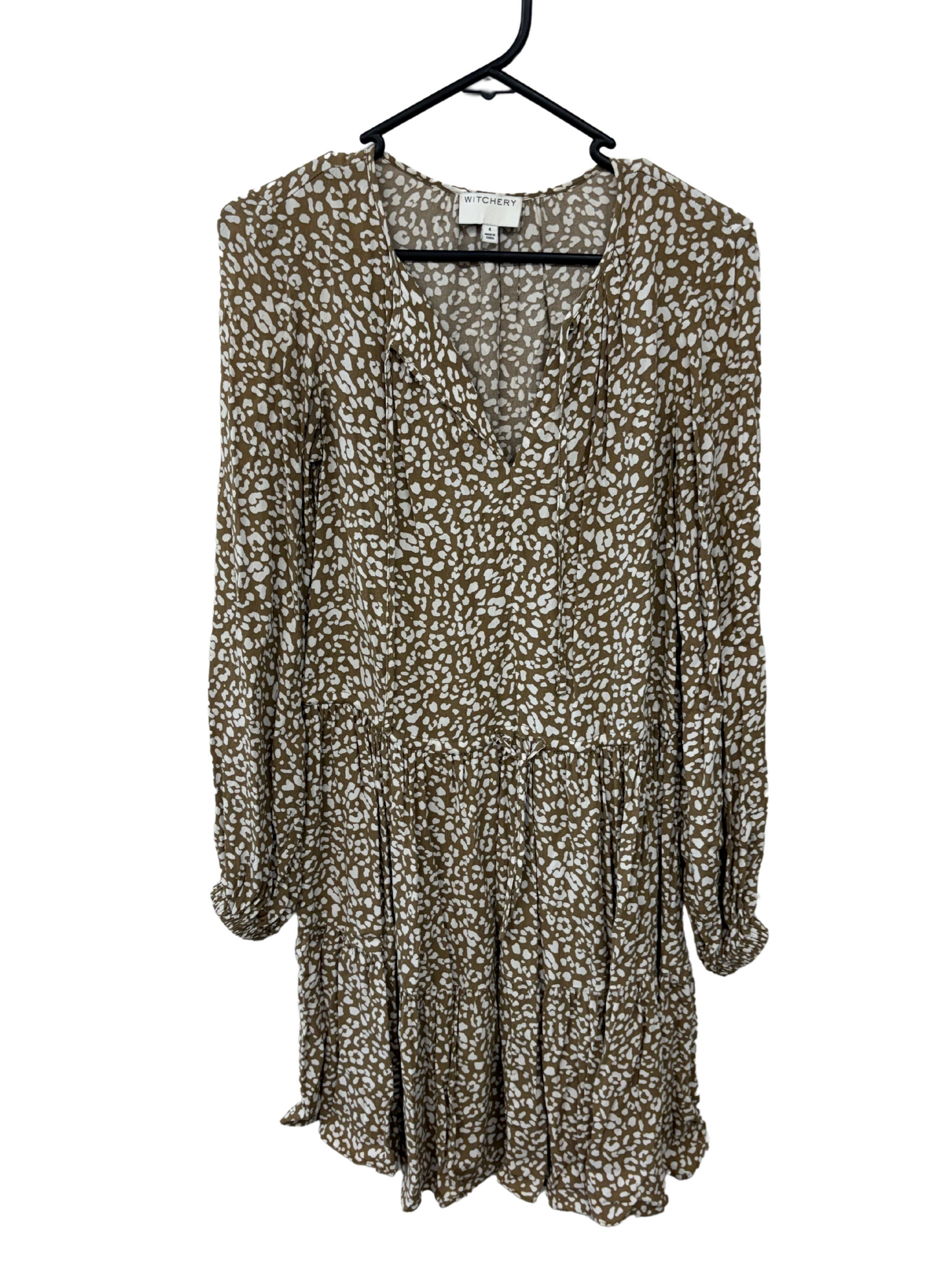 Brown & White Cheetah Print Long Sleeve Dress