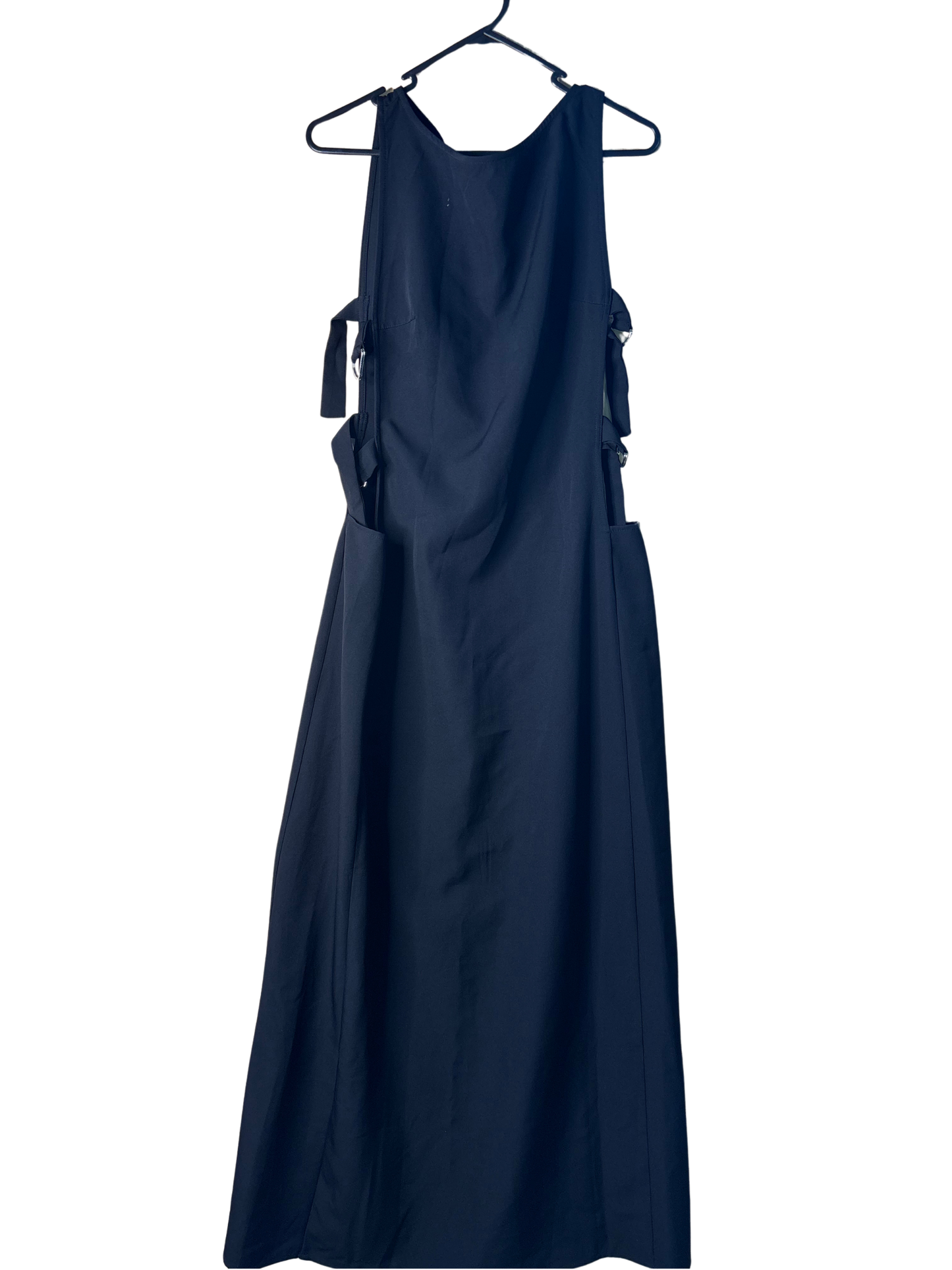 Black Sleeveless Maxi Dress with Cutouts & Buckles